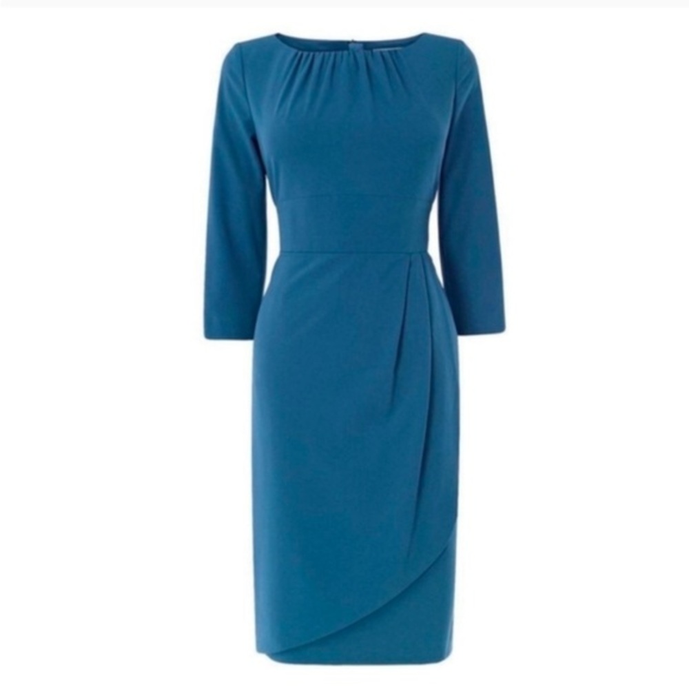 LK Bennett Alo Panel Faux Wrap Midi Dress in Teal size 6